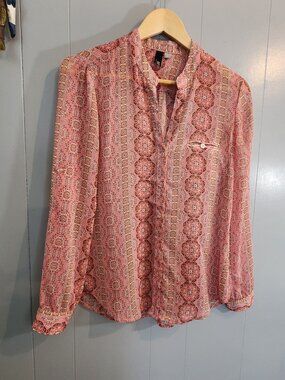 KUT From The Kloth floral stripe medallion sheer button down blouse top shirt